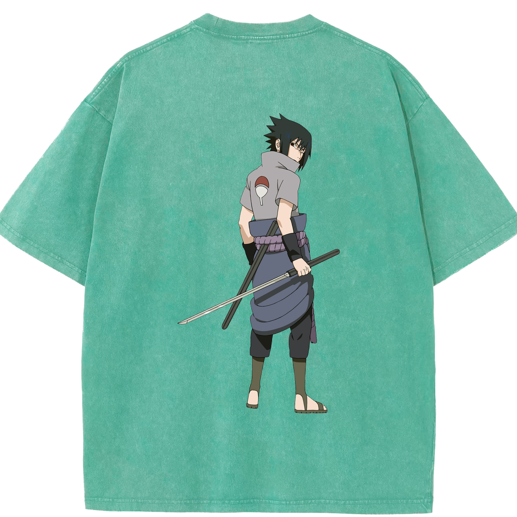（画像用） NARUTO -ナルト- うちは サスケ Uchiha Sasuke 綿100% ヴィンテージ風 半袖Tシャツ（背面プリント）